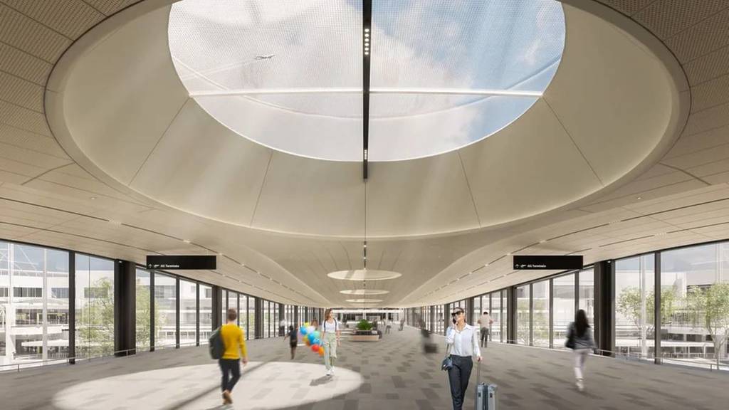 walking the 390 metre pedestrian bridge at melbourne airport