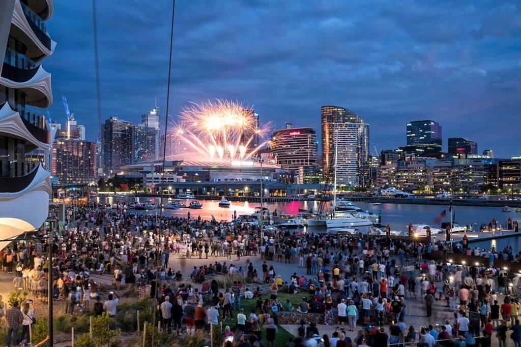 docklands waterfront crowds in melbourne