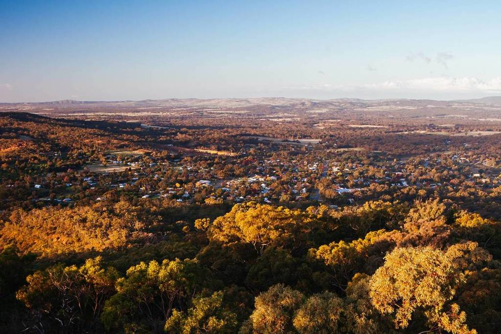 view of Maldon from a high vantage point at sunset