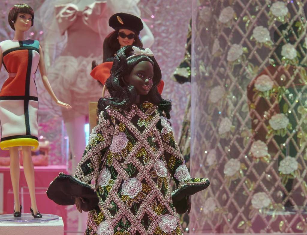 Barbie dolls on display in museum exhibition