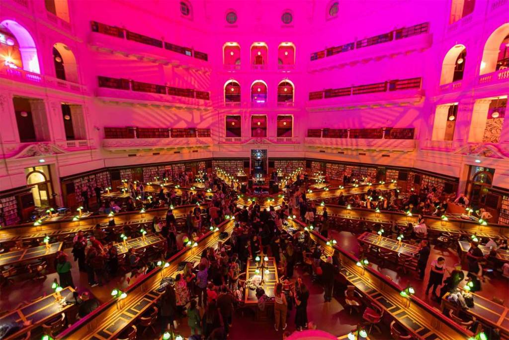 inside State Library Victoria at night
