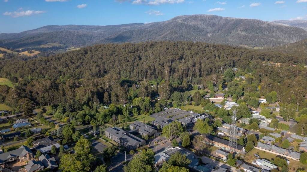 aerial shot of Marysville in victoria