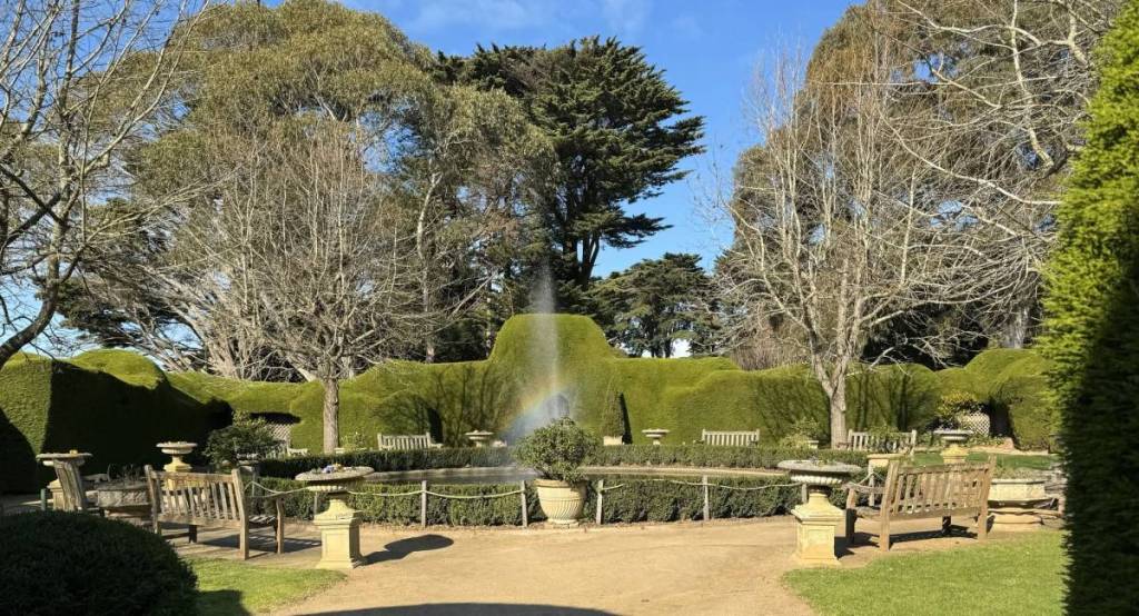 fountain at Ashcombe Maze and Lavender Gardens