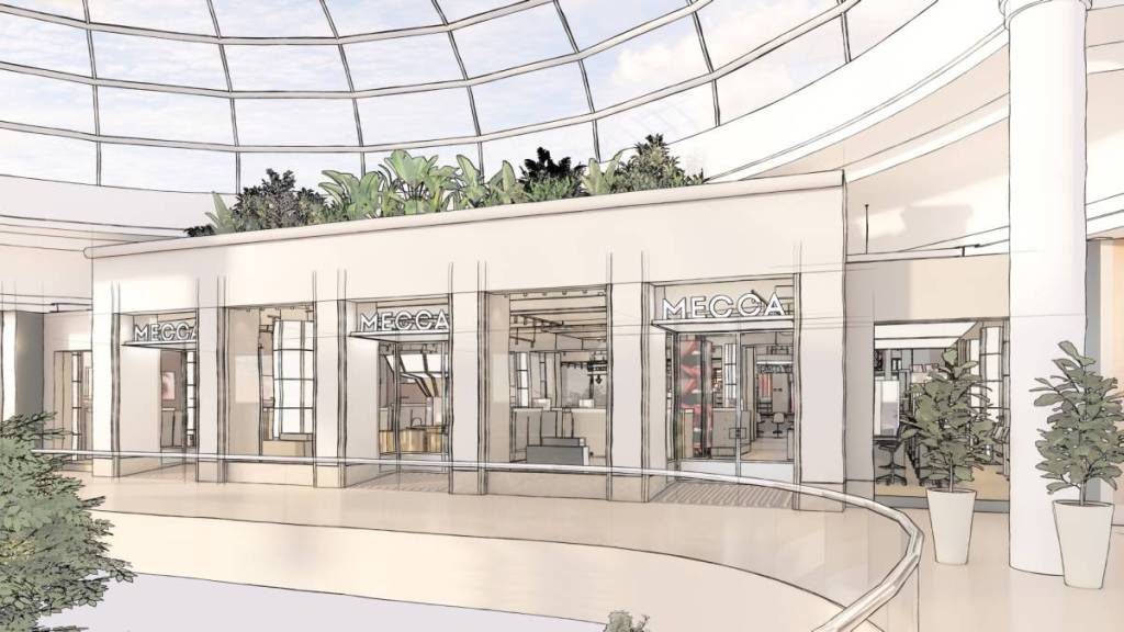 artists sketch of MECCA shopfront at Chadstone