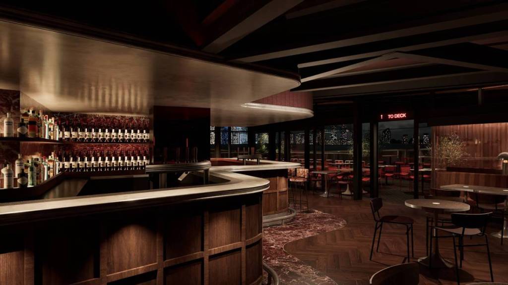 render of inside of Transit Rooftop Bar