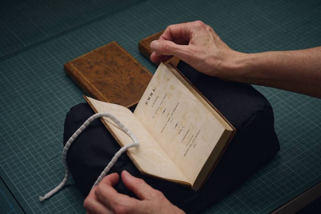 a first edition of Emma by Jane Austen, on display at World of the Book exhibition in State Library Victoria
