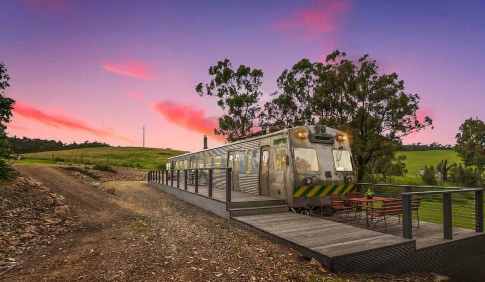 Ever wanted to live in a train? That dream could be a reality with this converted Hitachi train carriage turned home, 3.5 hours away from Melbourne