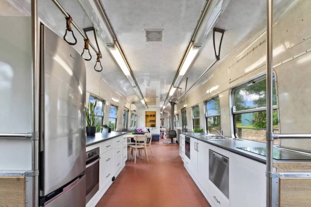 kitchen area of train carriage home