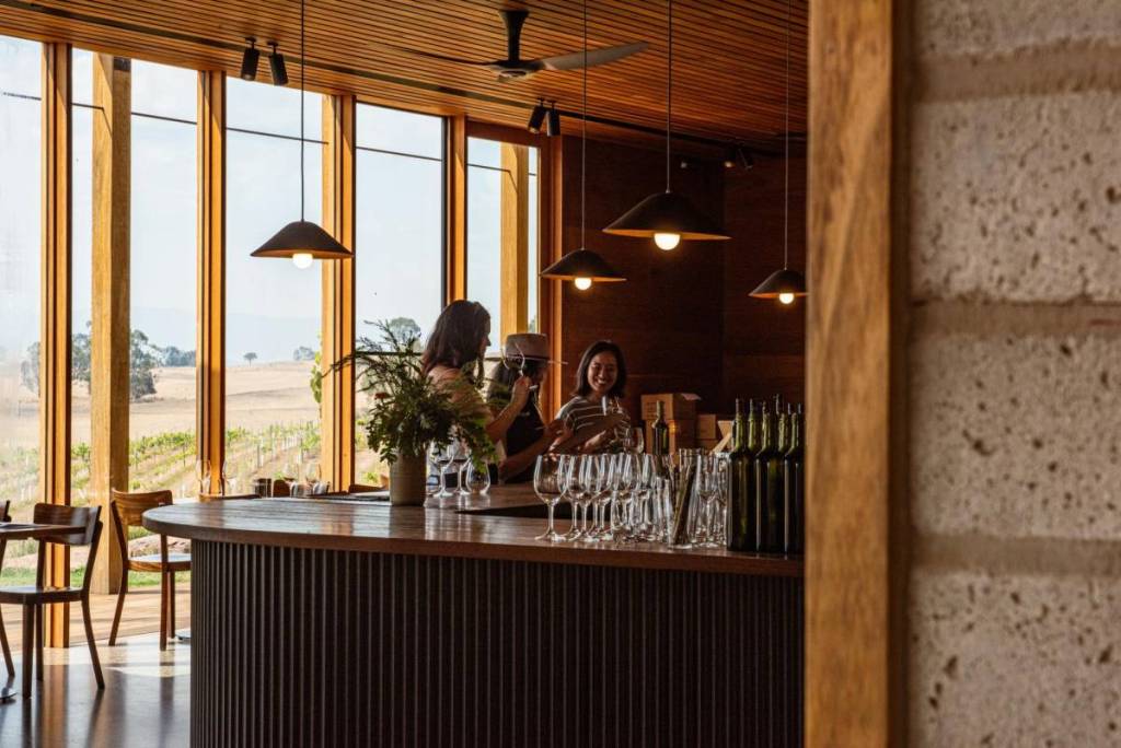 people trying wine at Delatite Winery
