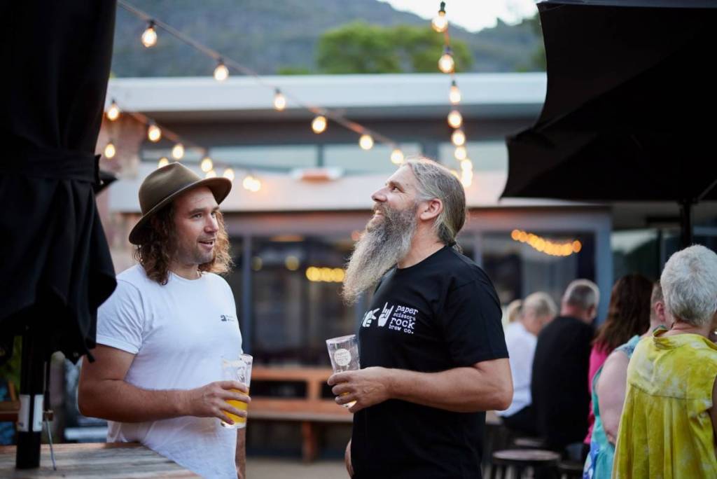 two men having a beer at a brewery in Halls Gap