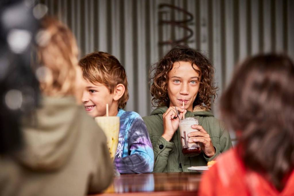 children having milkshakes at Emu Cafe