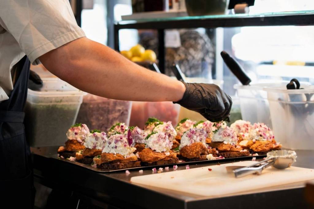 Danish street food being prepared by chef