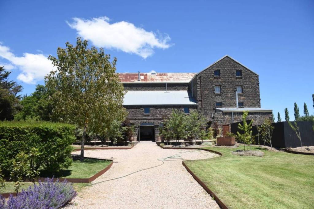 outside Campaspe Mill Distillery, showcasing a bit more of the landscaped garden