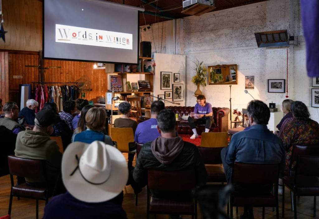 people gathered for a talk at Words in Winter