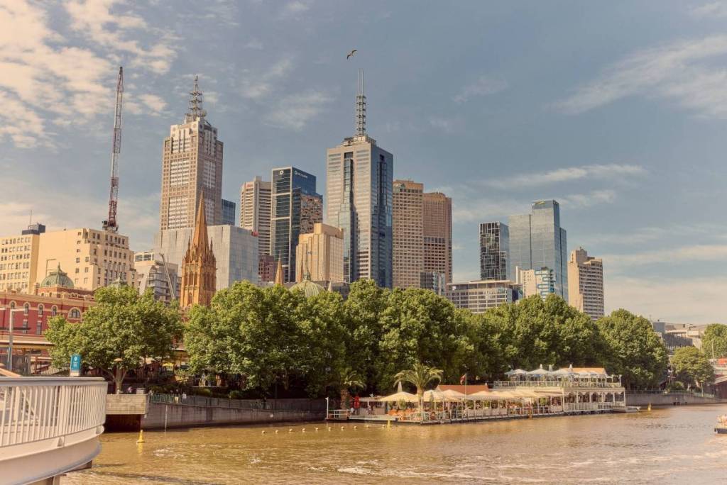 Afloat on the river with Melbourne skyline in background