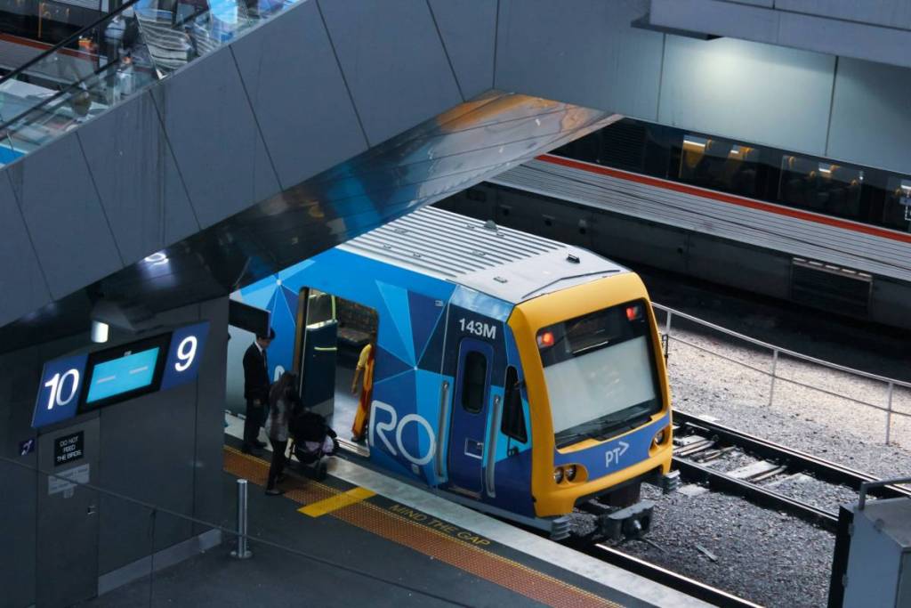 train at Southern Cross Station in Melbourne