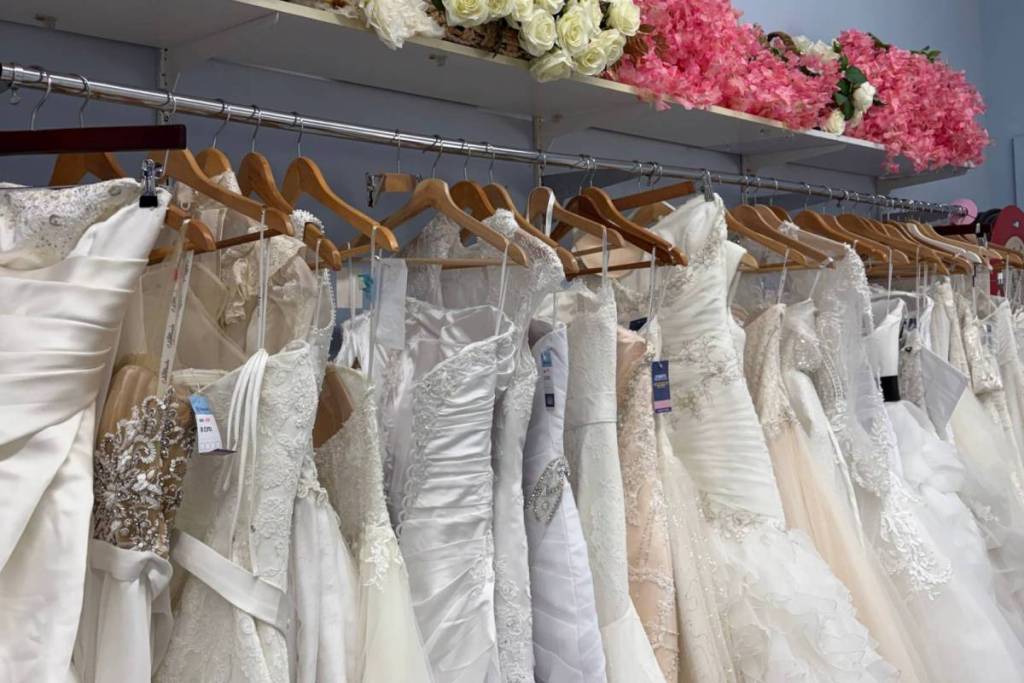 wedding dresses on sale at a Vinnies pop-up event