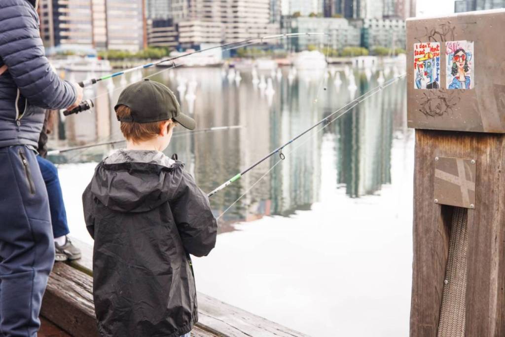 child fishing at Docklands Waterfront Farmers Market