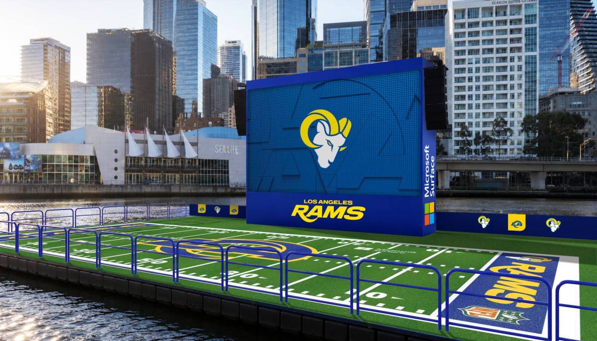 Crown’s Riverwalk will transform into an LA Rams fan zone, with a floating football field, a tailgate party and more