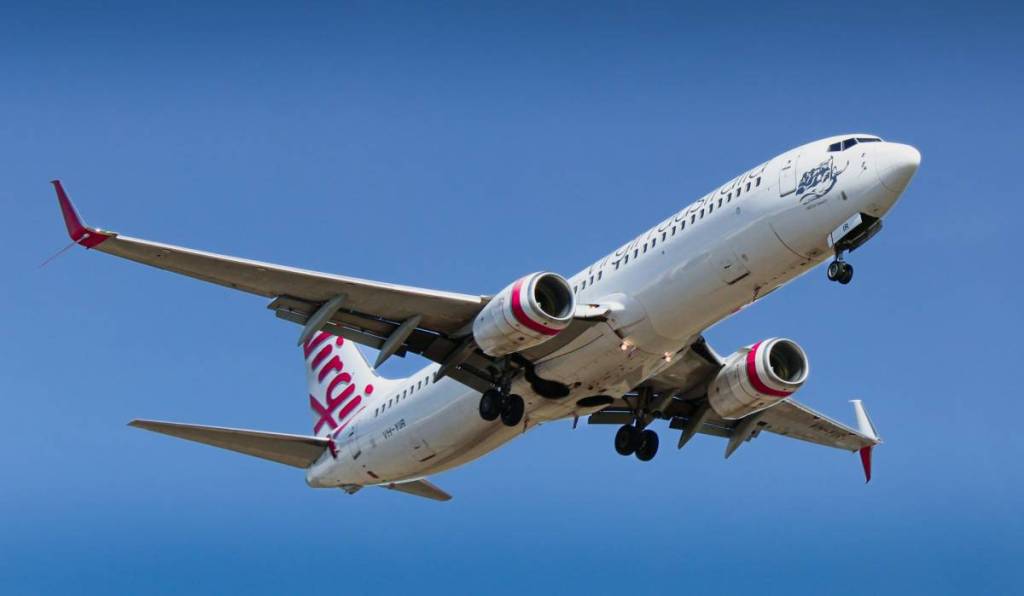 Virgin Australia plane taking off or landing at Melbourne Airport