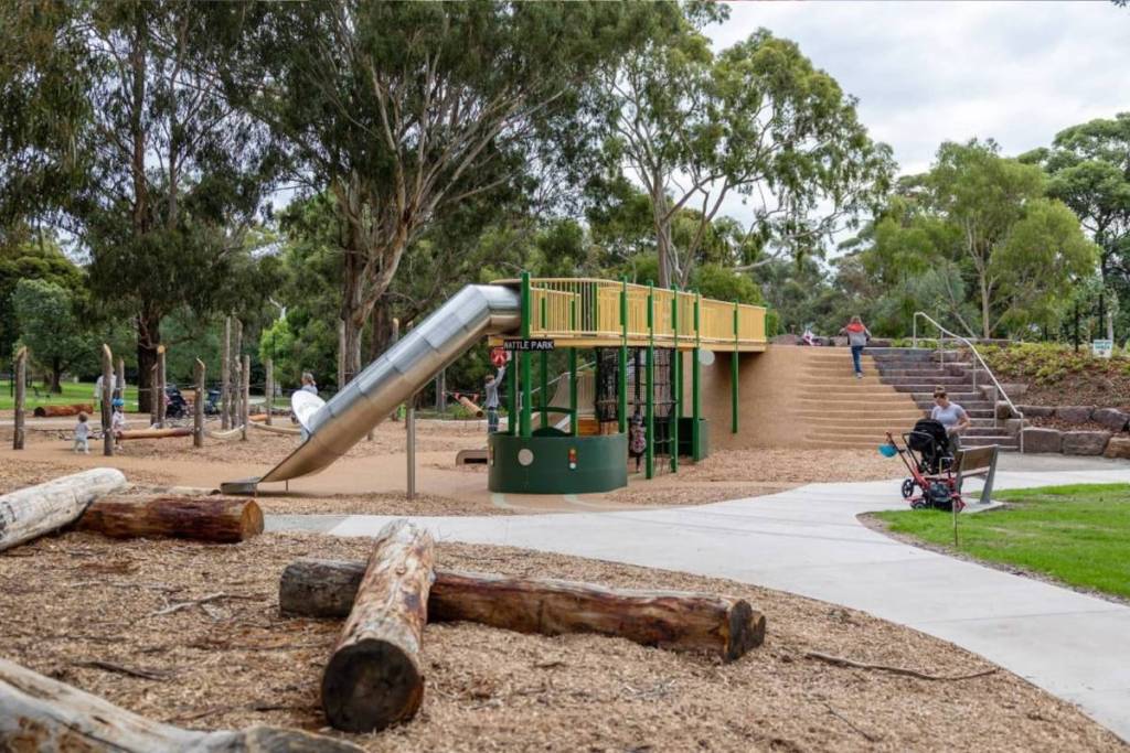tram themed playground at Wattle Park