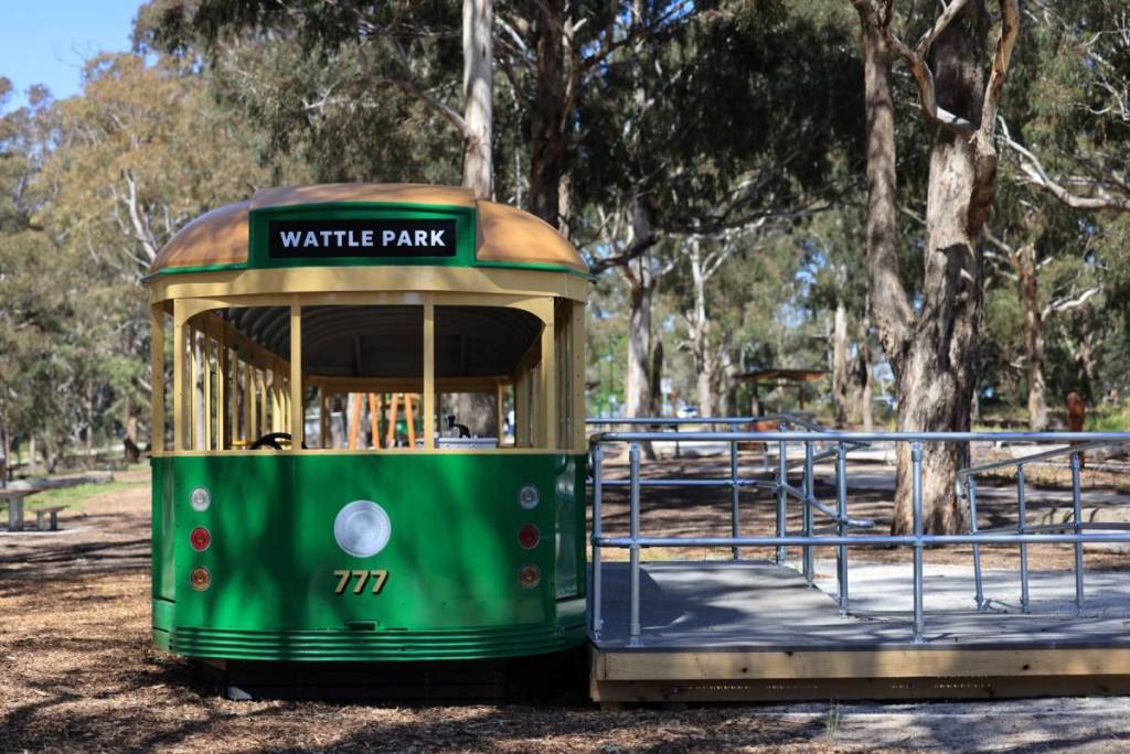 a heritage tram picnic shelter at Wattle Park