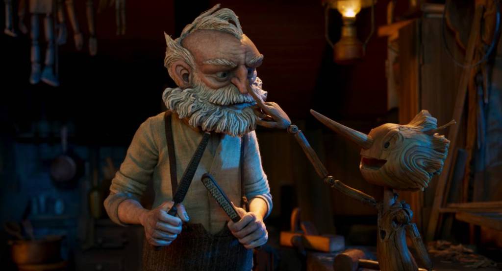 Geppetto and Pinocchio in Guillermo del Toro's film