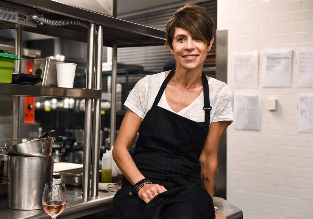 chef Dominique Crenn working in the kitchen