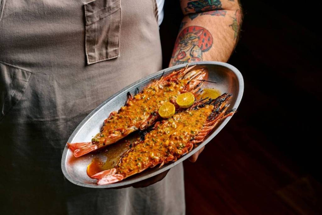 king prawns at langlands restaurant & bar at hyatt in melbourne