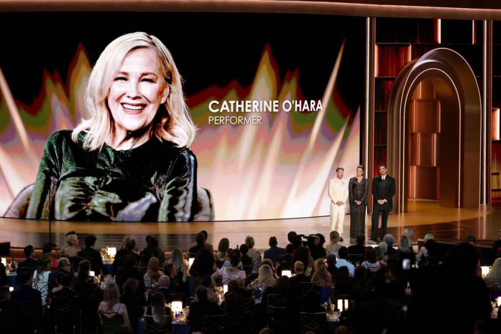 Macaulay culkin at The Emmys, paying tribute to Catherine O'hara