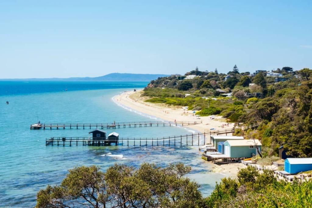 little pier or jettys on Shelley Beach in Portsea