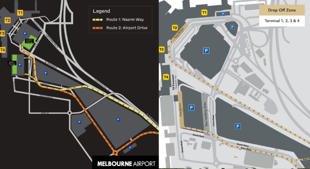 map to melbourne airport pick up and drop off at new T123 transport Hub