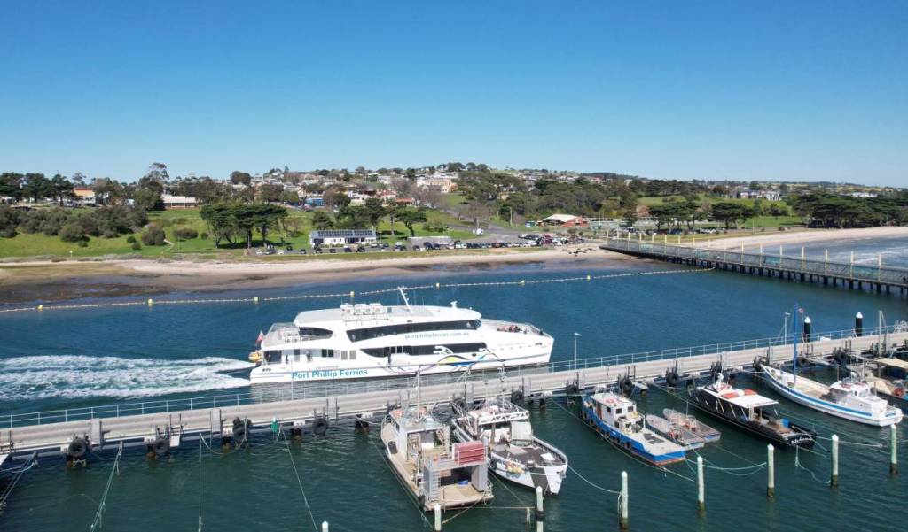 Port Phillip Ferries vessel on the pier in Portarlington