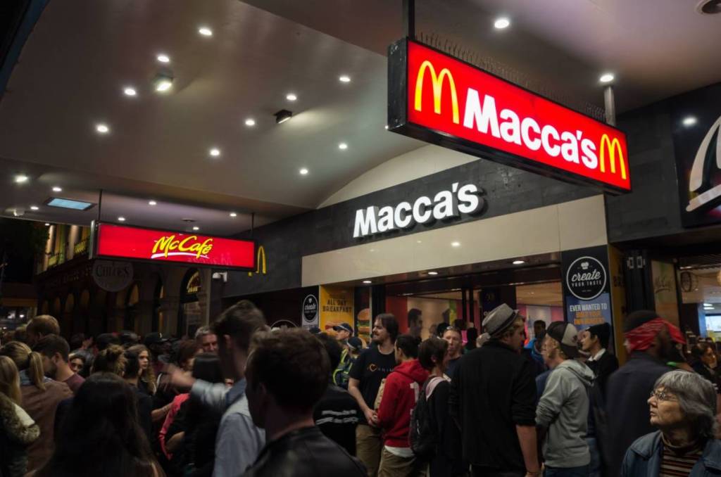 People lining up outside maccas in Melbourne