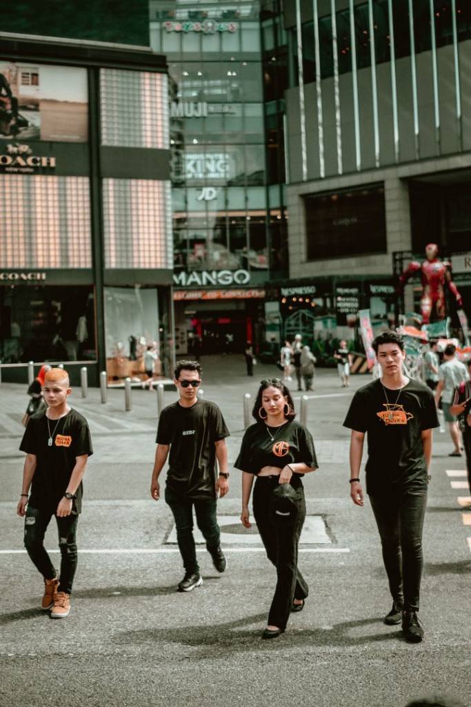 people walking around in black clothing in melbourne