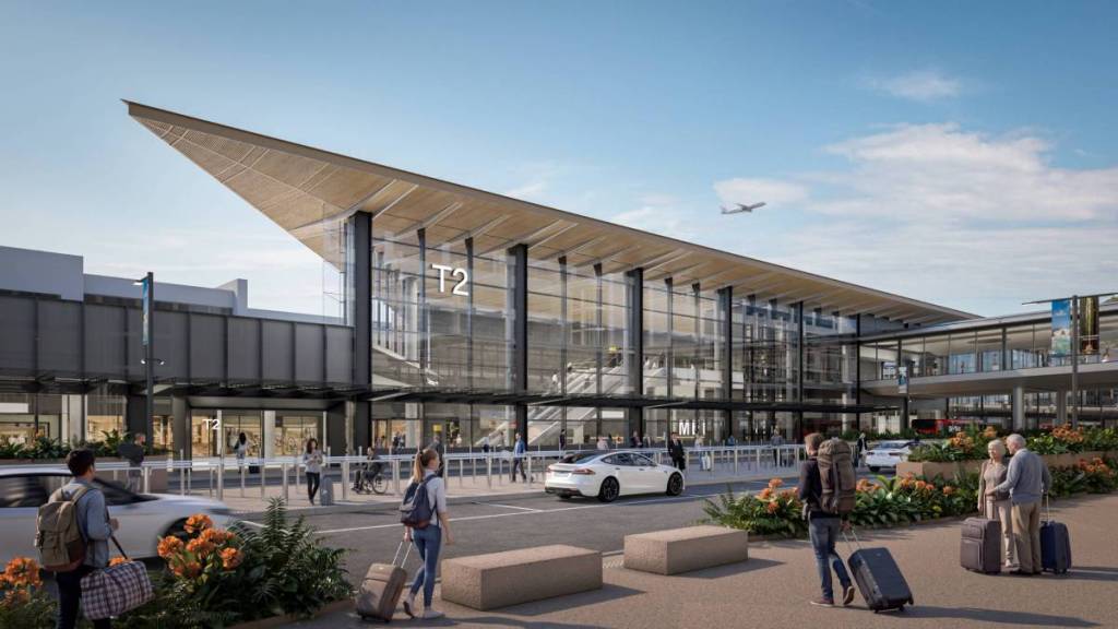artist impression outside Melbourne Airport International Terminal Expansion in the day time