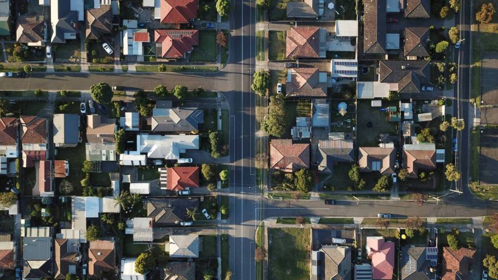 aerial view of houses in a Melbourne suburb