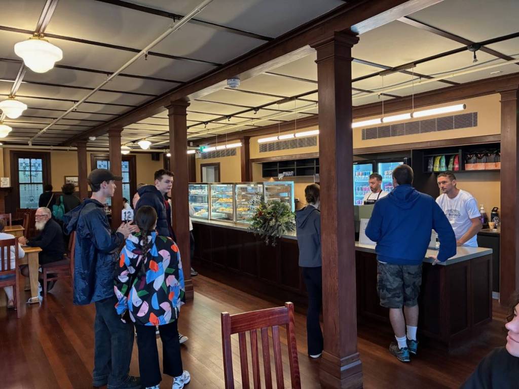 people ordering food in the Mount Buffalo Chalet Cafe