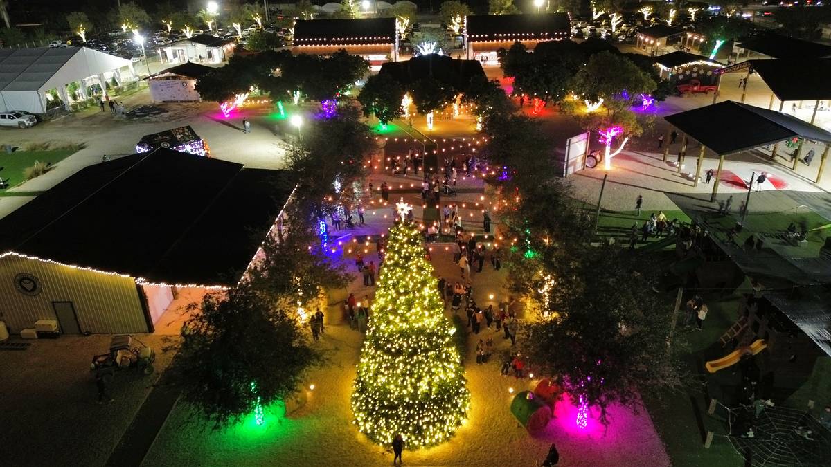 The Berry Farm Winter Festival holiday lights aerial view