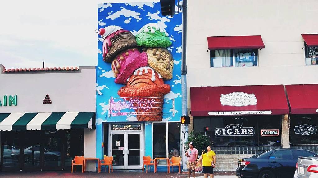 A cigar store and ice cream store in Little Havana, Miami.