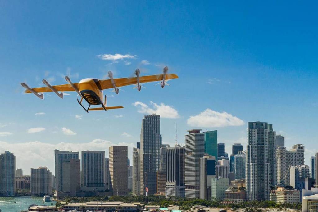 Táxi aéreo Wisk sobrevoa o horizonte de Miami