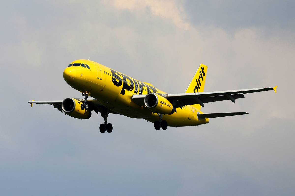 Spirit Airlines plane in the air