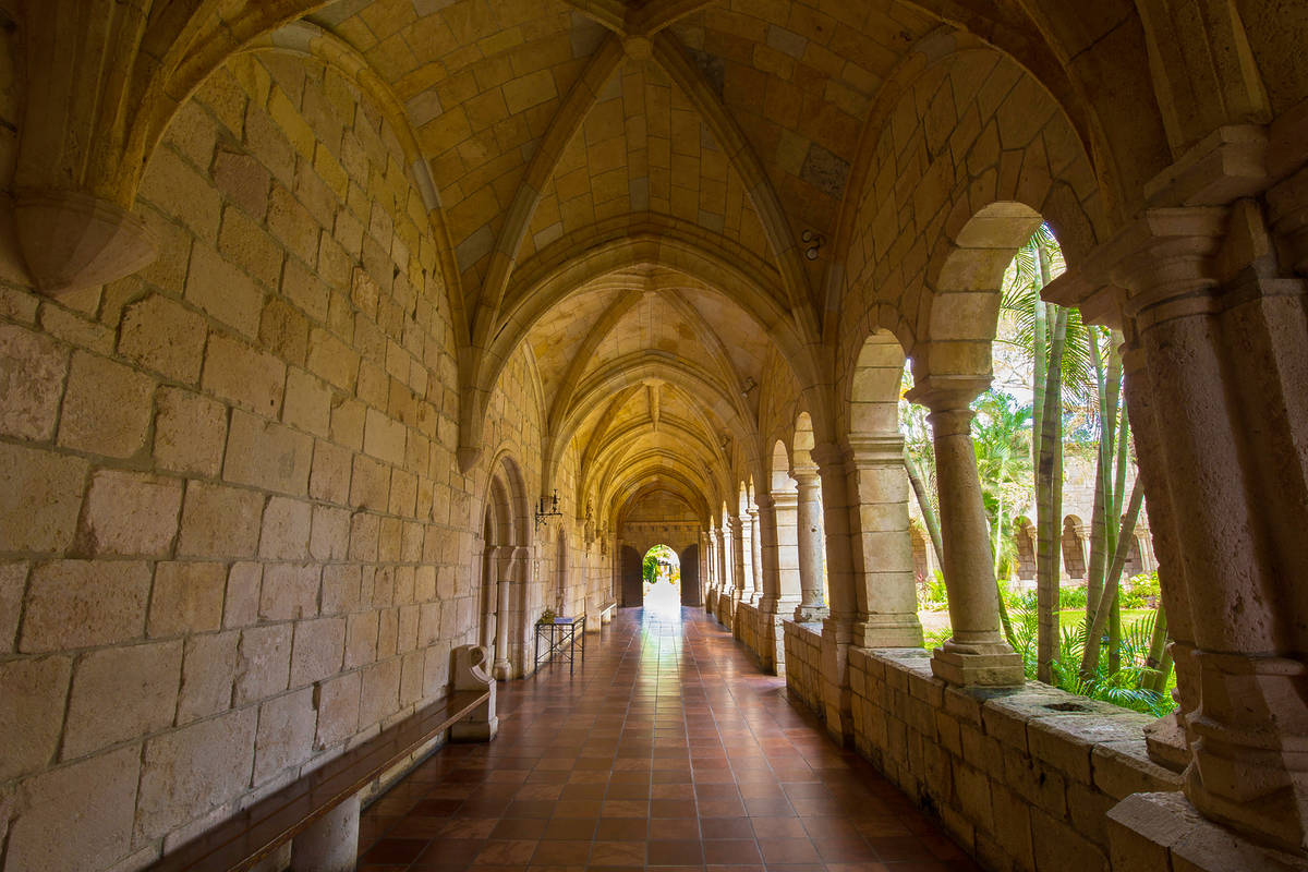 Spanish monastery. Saint Bernard de Clairvaux Church. 11 century. Romanesque architecture Miami. Florida. USA.