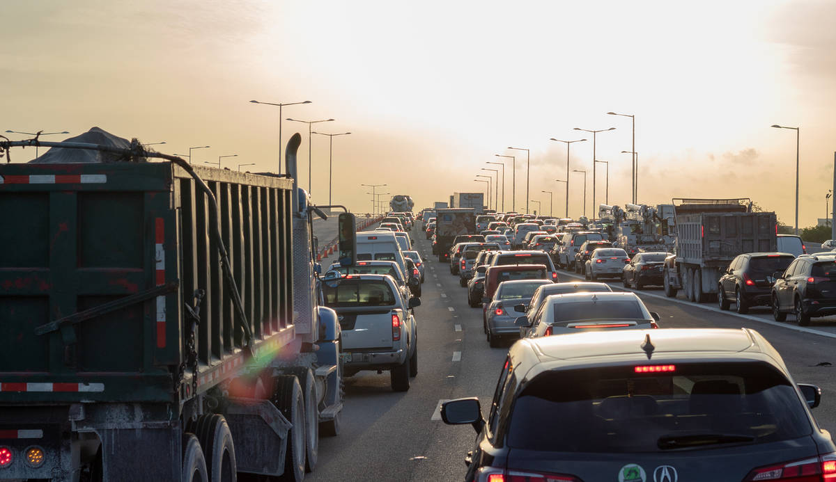 Early morning traffic jam on FL 836 eastbound towards downtown