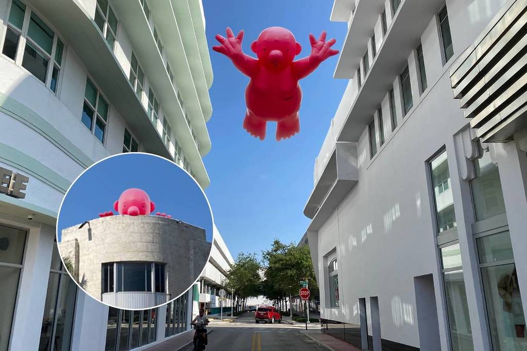 Philippe Katerine’s “Mr. Pink Takes Flight” above Lincoln Road