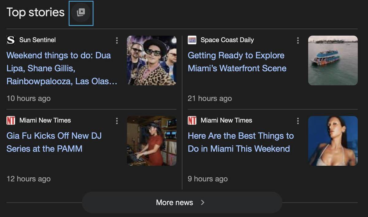 Top news stories on Google