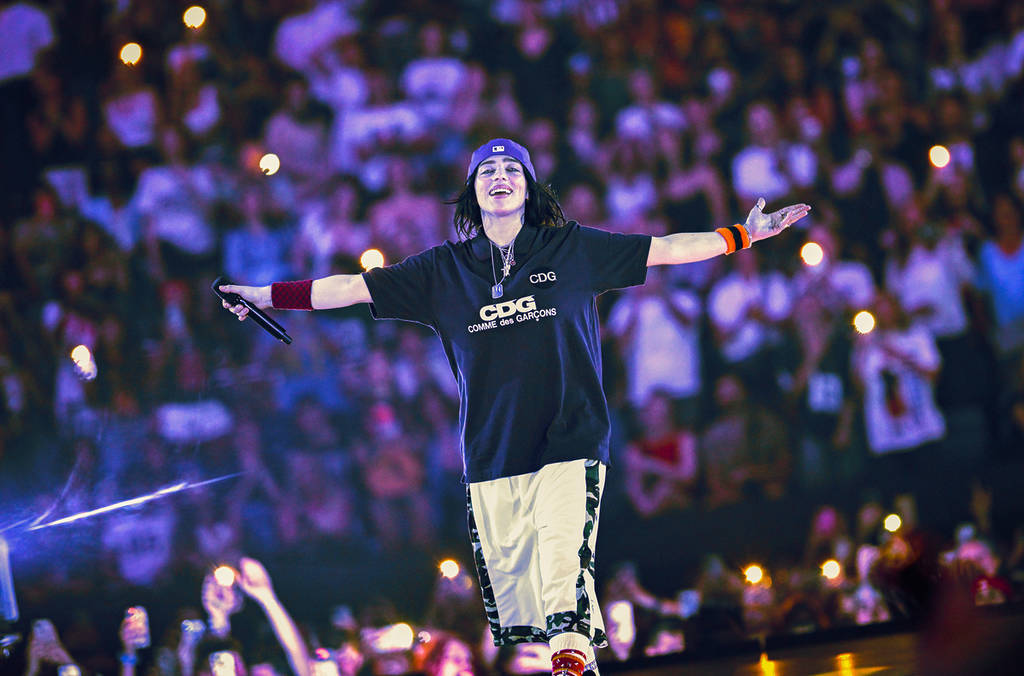 LONDON, ENGLAND - JULY 10: Billie Eilish performs on stage at The O2 Arena on July 10, 2025 in London, England.