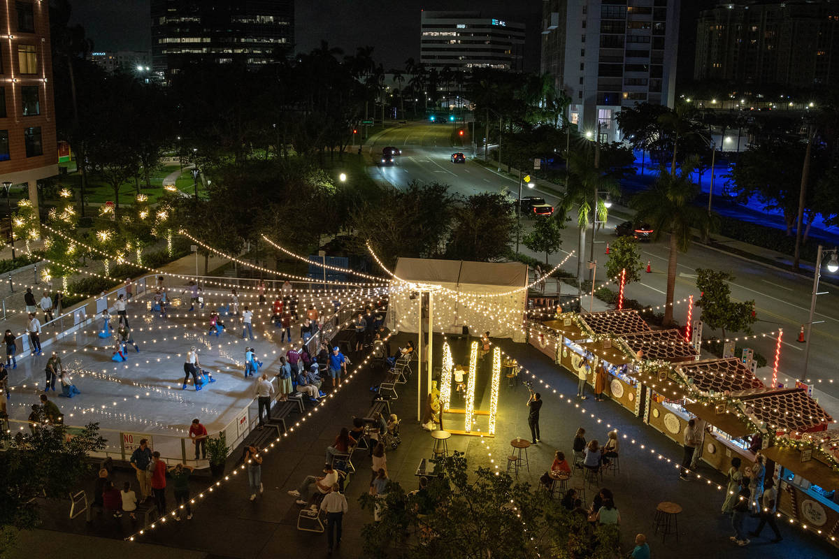 Winter Wonderland ice skating rink aerial view