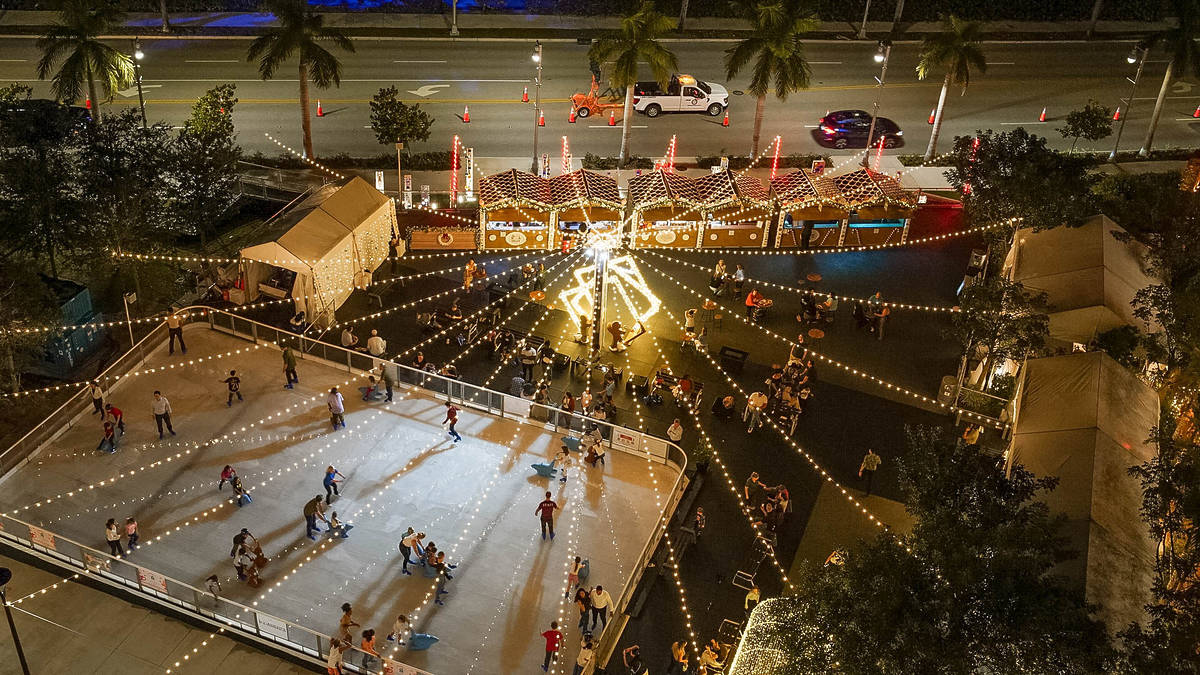 Winter Wonderland outdoor ice skating rink aerial view