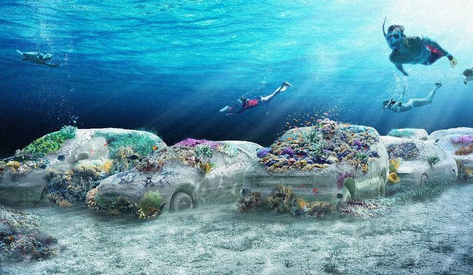 Você pode nadar pelo trânsito em Miami Beach: Os 22 carros desta instalação subaquática se transformarão em um recife de coral vivo